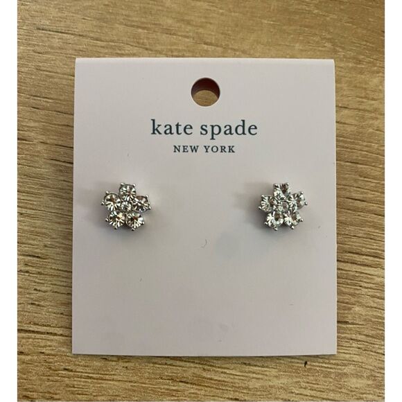 Kate Spade New York NWT Crystal Clear Silver Tone Floral Stud Earrings - Picture 1 of 8